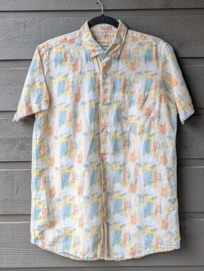Monte Carlo Cotton Linen Blend Short Sleeve Button Front Shirt Size 38cm Small